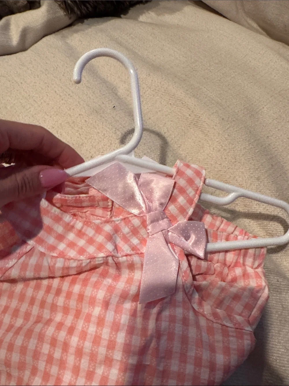 SHEIN Pink Gingham Floral Trim Kids Matching Set